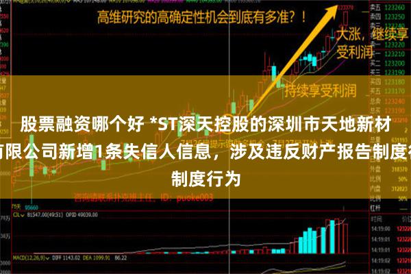 股票融资哪个好 *ST深天控股的深圳市天地新材料有限公司新增1条失信人信息，涉及违反财产报告制度行为